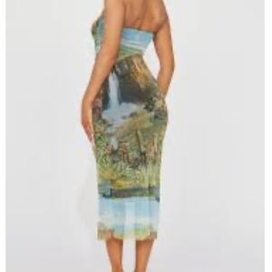 Zara Scenic Print Strapless Maxi Dress